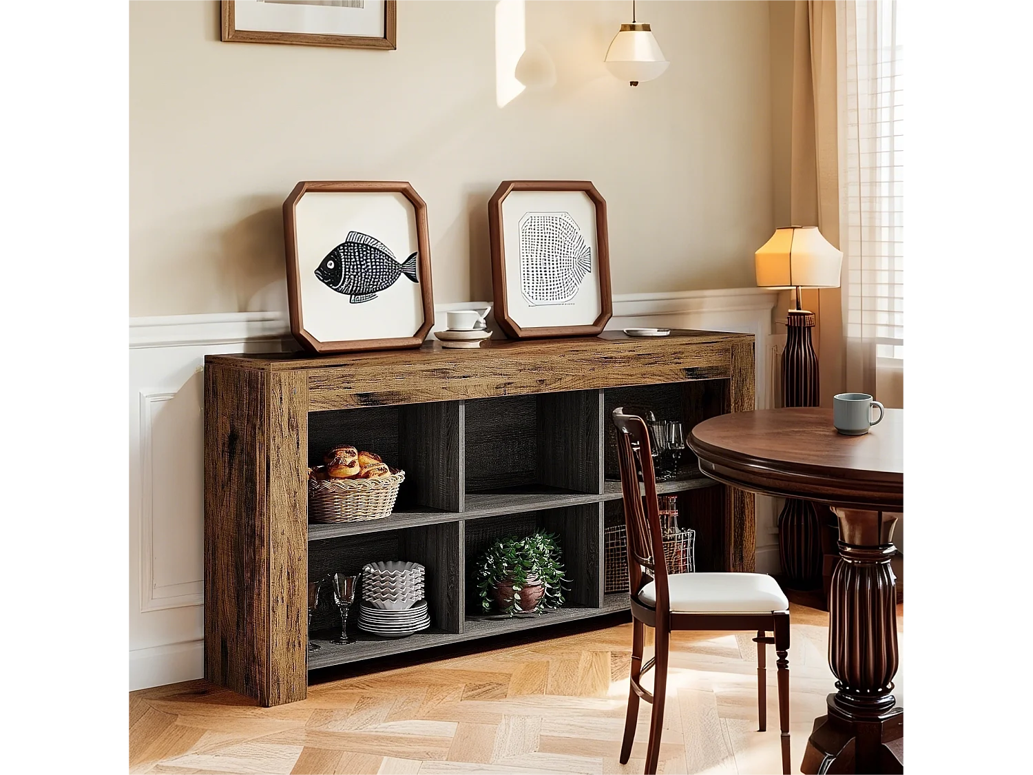Table Console, 160 x 30 x 80 cm, Table d'appoint, Table d'entrée en Bois Rustique avec 6 Cubes de Rangement pour Entrée, Couloir, Salon, Marron Vintage