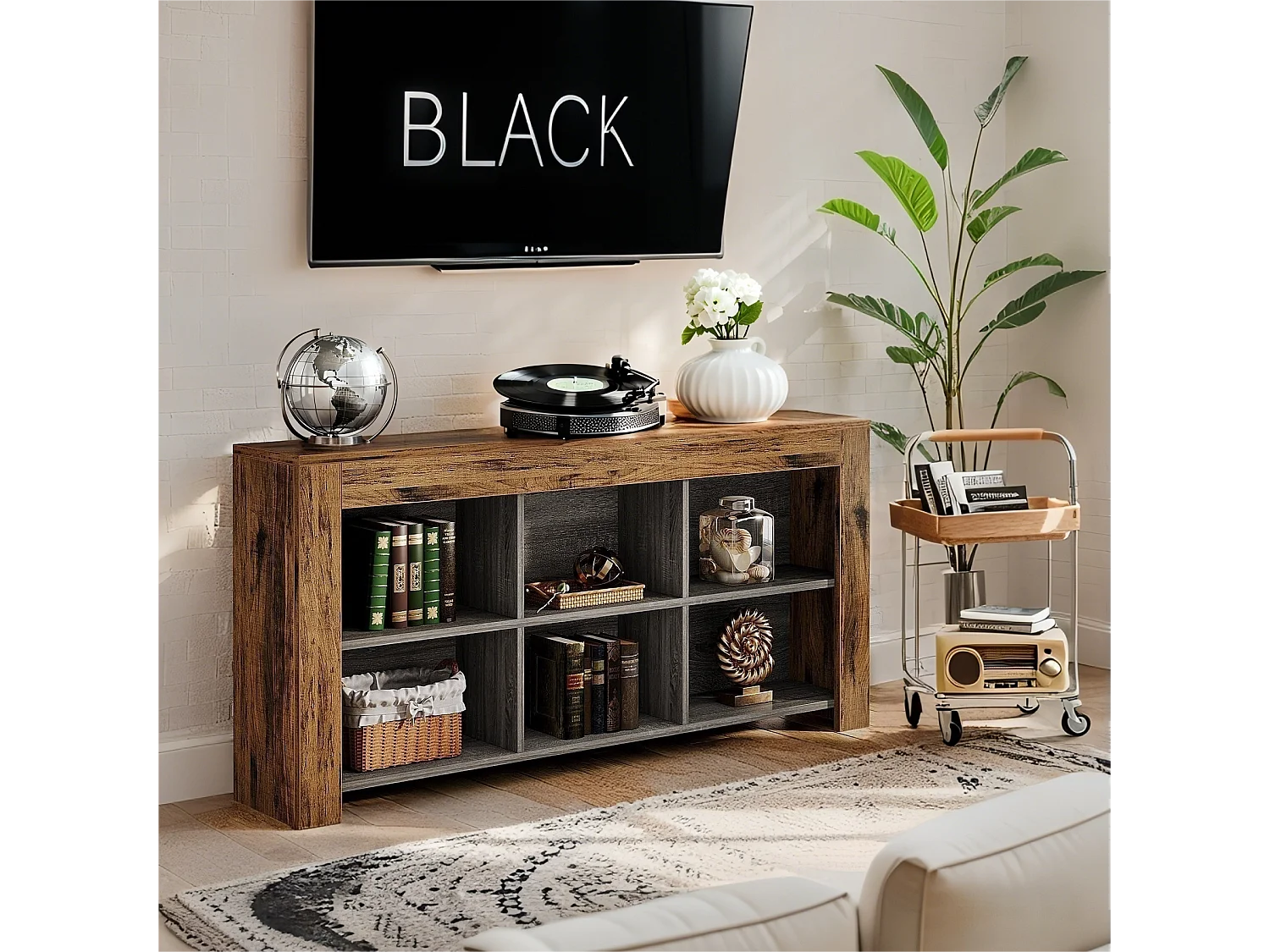 Table Console, 160 x 30 x 80 cm, Table d'appoint, Table d'entrée en Bois Rustique avec 6 Cubes de Rangement pour Entrée, Couloir, Salon, Marron Vintage