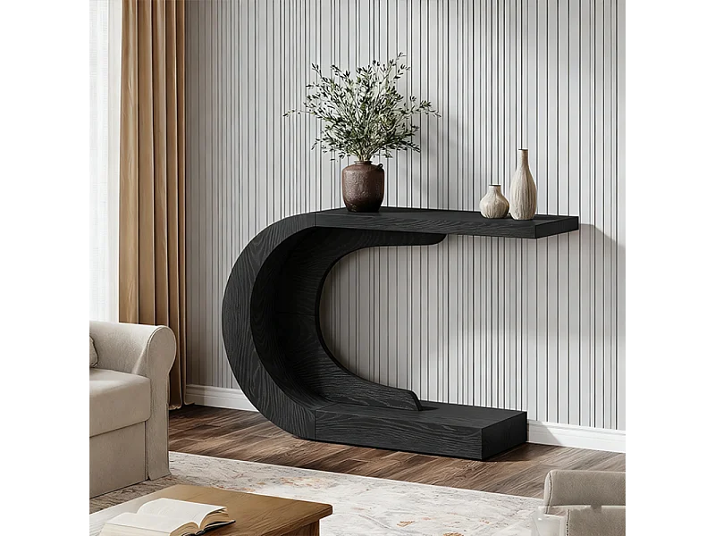 Table console en forme de C, table de canapé derrière le canapé, longue table d'entrée 140 cm, table console étroite, table de couloir pour entrée, salon, Noir