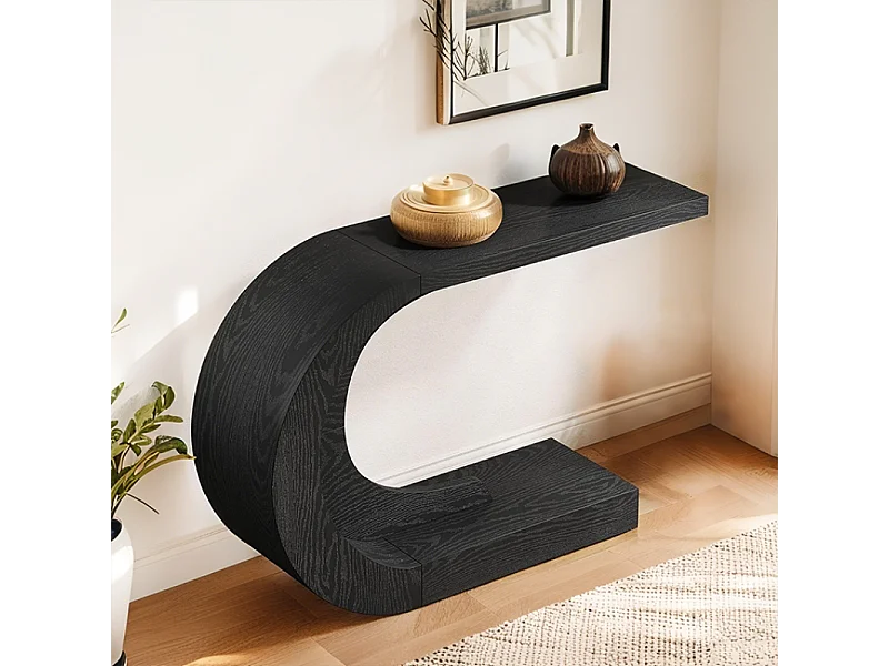 Table console en forme de C, table de canapé derrière le canapé, longue table d'entrée 140 cm, table console étroite, table de couloir pour entrée, salon, Noir