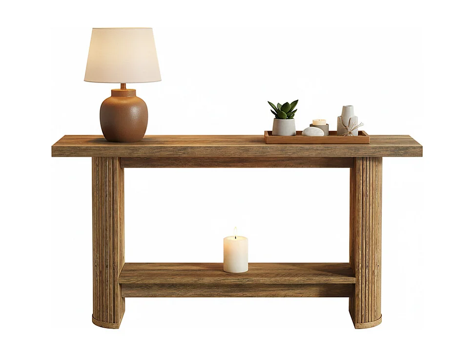 Console Meuble à 2 niveaux, Console d’entrée en bois rustique, Tables d'entrée de 160 cm Table de canapé étroite pour Salon, Marron
