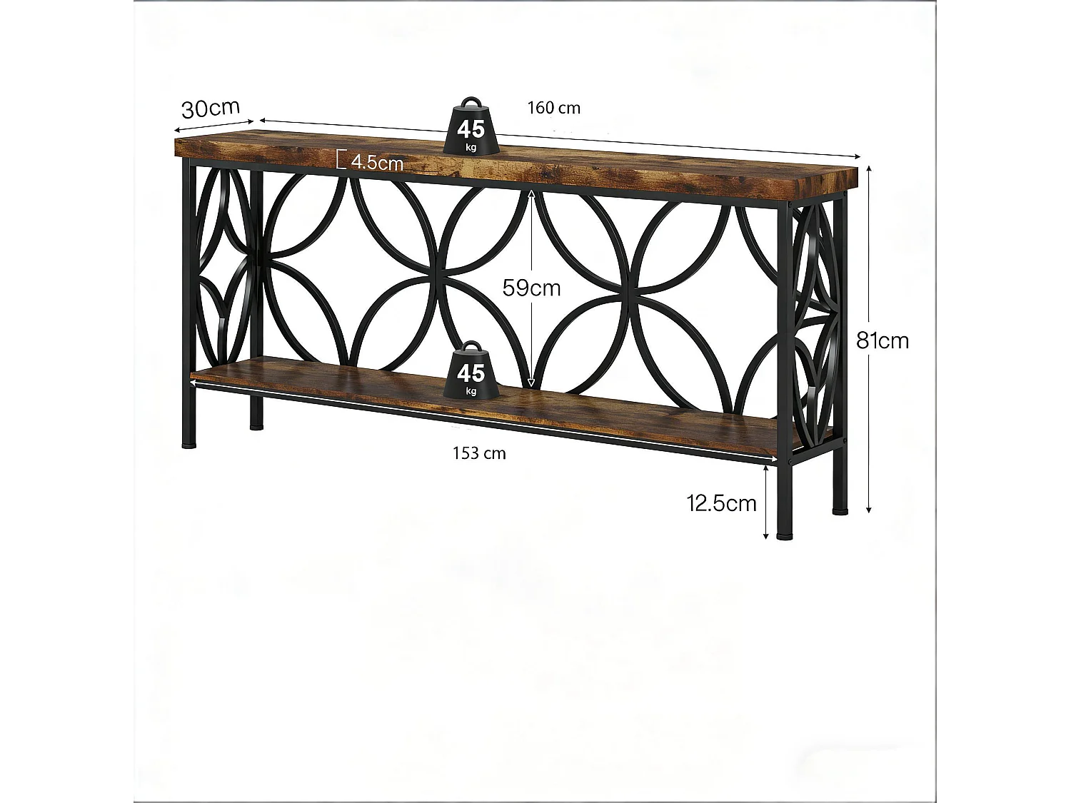 Table console étroite à 3 niveaux ,160 cm ,Table d'appoint avec 6 étagères cubiques ,Pour salon, couloir, entrée, Marron rustique