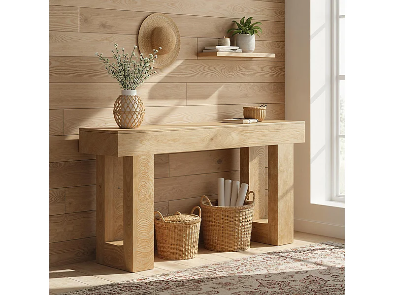 Table console 160cm, table de canapé derrière le canapé, longue table d'entrée , table console étroite, table de couloir pour entrée, salon, bois naturel