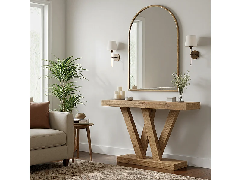 Console Meuble, Console d’entrée de Couloir rustique, Tables d'entrée de 120 cm Table de canapé étroite pour Salon, Cadre en bois Stable, Marron