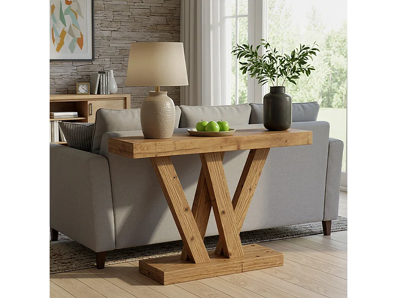 Console Meuble, Console d’entrée de Couloir rustique, Tables d'entrée de 120 cm Table de canapé étroite pour Salon, Cadre en bois Stable, Marron