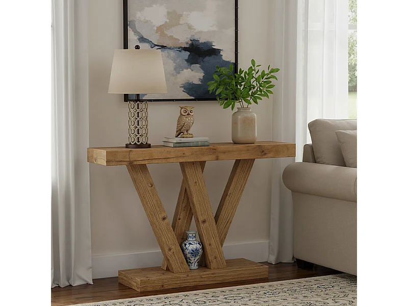 Console Meuble, Console d’entrée de Couloir rustique, Tables d'entrée de 120 cm Table de canapé étroite pour Salon, Cadre en bois Stable, Marron