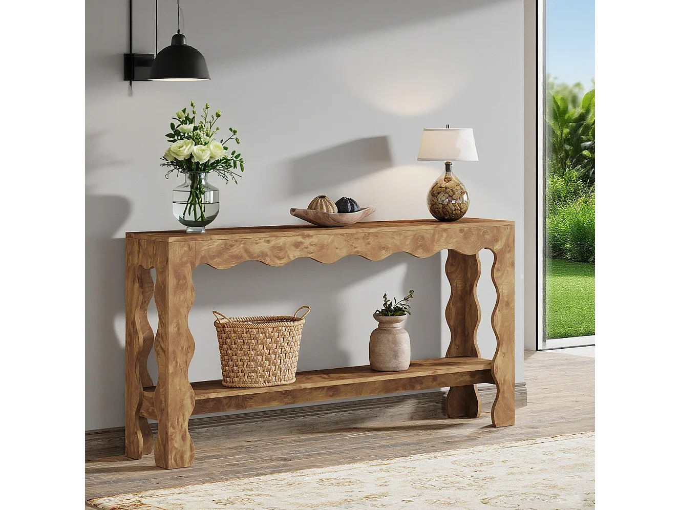 Table console de ferme de 160 cm avec rangement, table de canapé derrière le canapé, longue table d'entrée, table console étroite, table de couloir pour entrée, sal