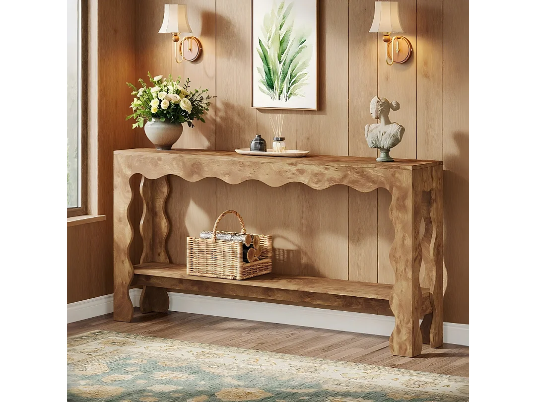 Table console de ferme de 160 cm avec rangement, table de canapé derrière le canapé, longue table d'entrée, table console étroite, table de couloir pour entrée, sal