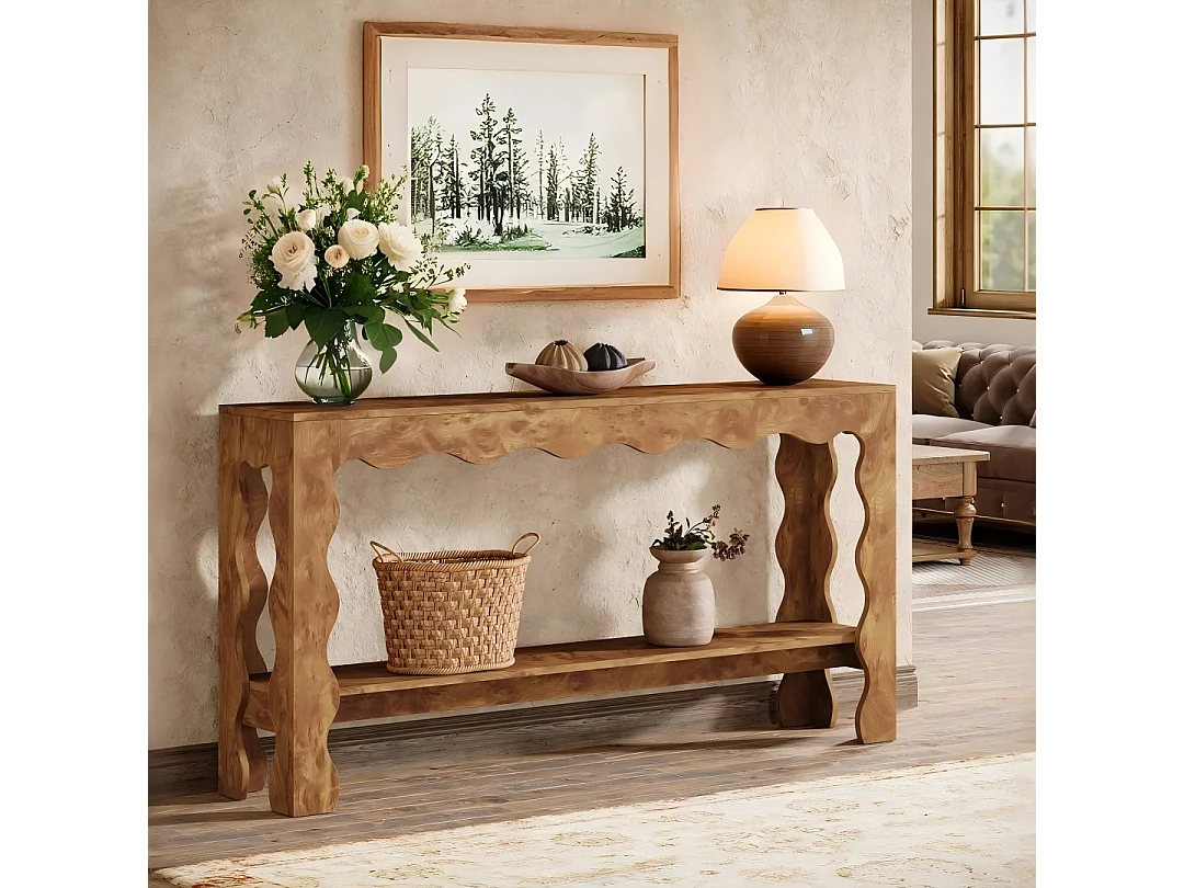 Table console de ferme de 160 cm avec rangement, table de canapé derrière le canapé, longue table d'entrée, table console étroite, table de couloir pour entrée, sal