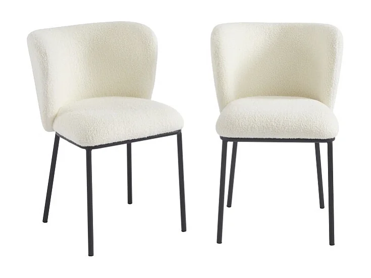 Lot de 2 chaises BIANCA tissu bouclette blanc pieds métal noir