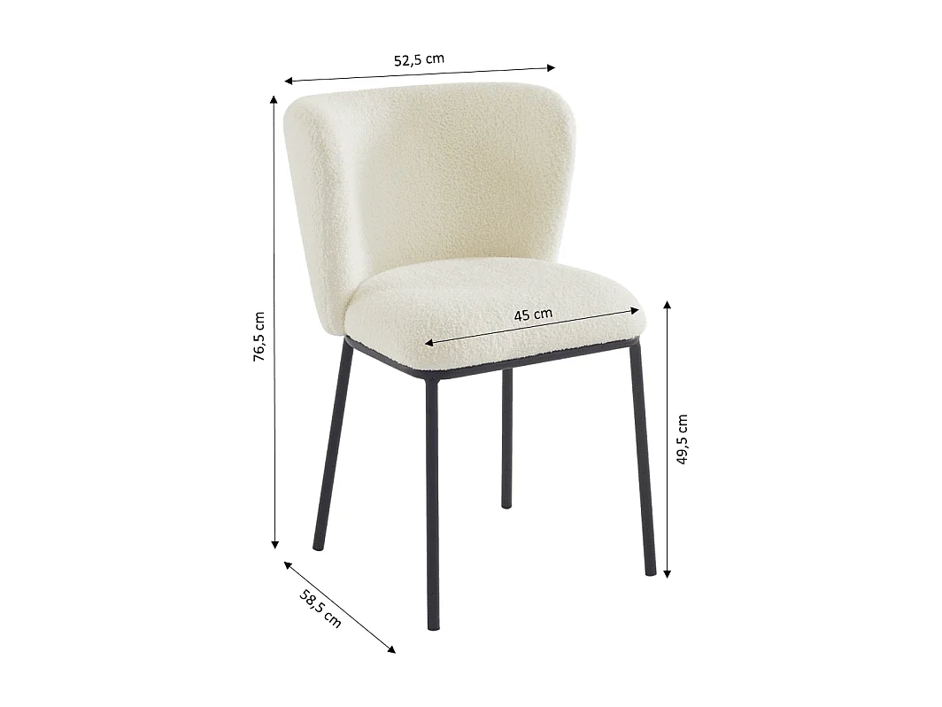 Lot de 2 chaises BIANCA tissu bouclette blanc pieds métal noir