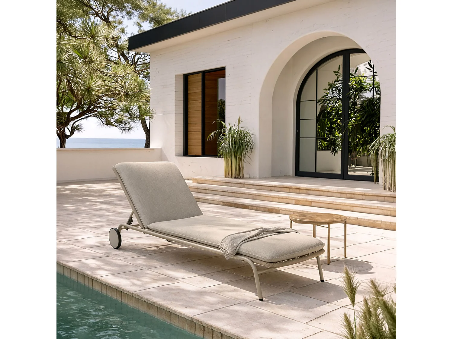 Now's Home - Set 2 Chaises Longues En Aluminium Et Tissu Taupe Come