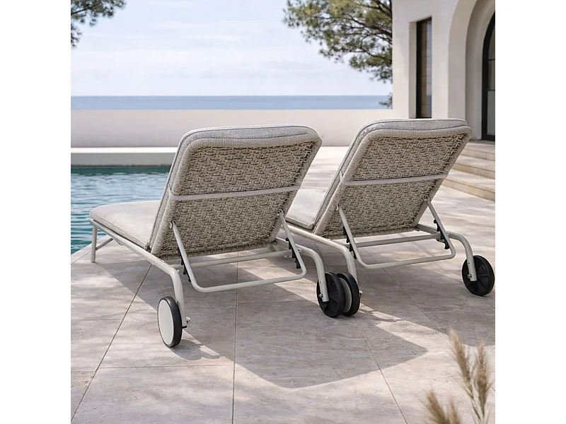 Now's Home - Set 2 Chaises Longues En Aluminium Et Tissu Taupe Come