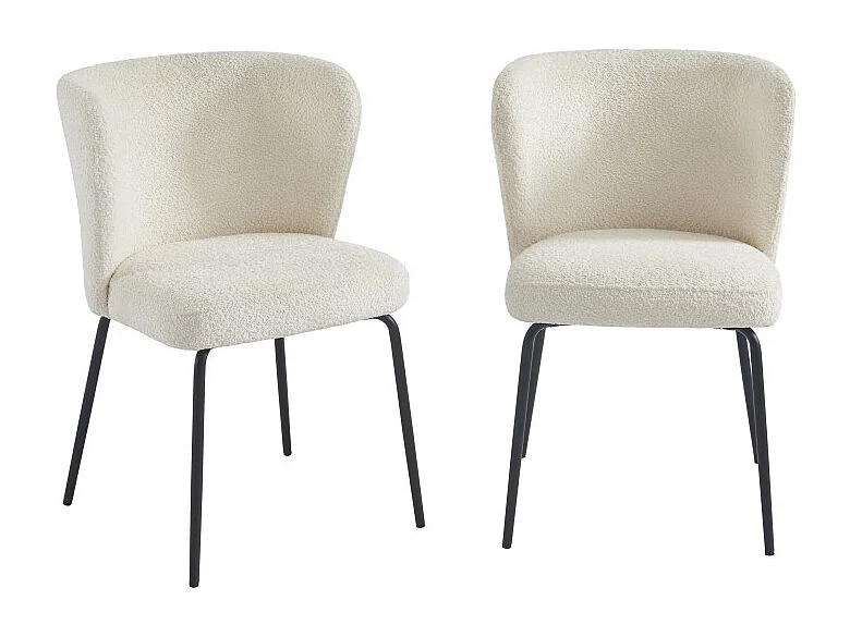 Lot de 2 chaises ZOE tissu bouclette écru pieds métal noir