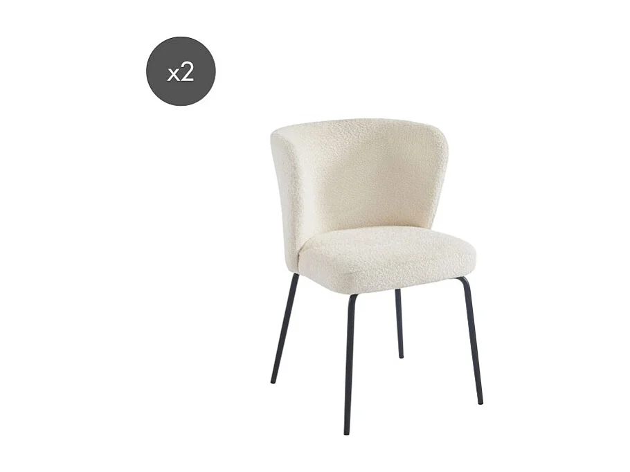 Lot de 2 chaises ZOE tissu bouclette écru pieds métal noir