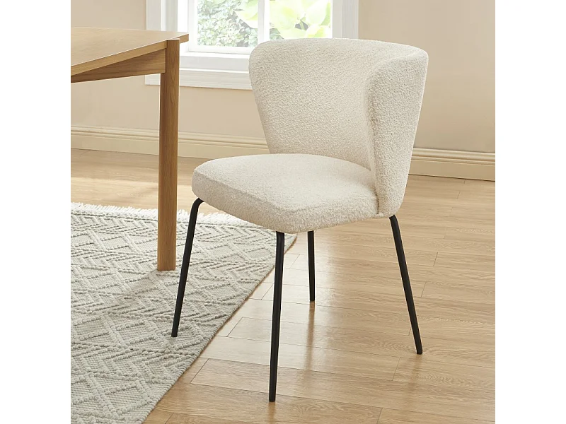 Lot de 2 chaises ZOE tissu bouclette écru pieds métal noir