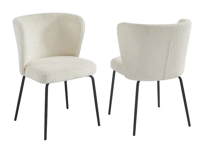 Lot de 2 chaises ZOE tissu bouclette écru pieds métal noir