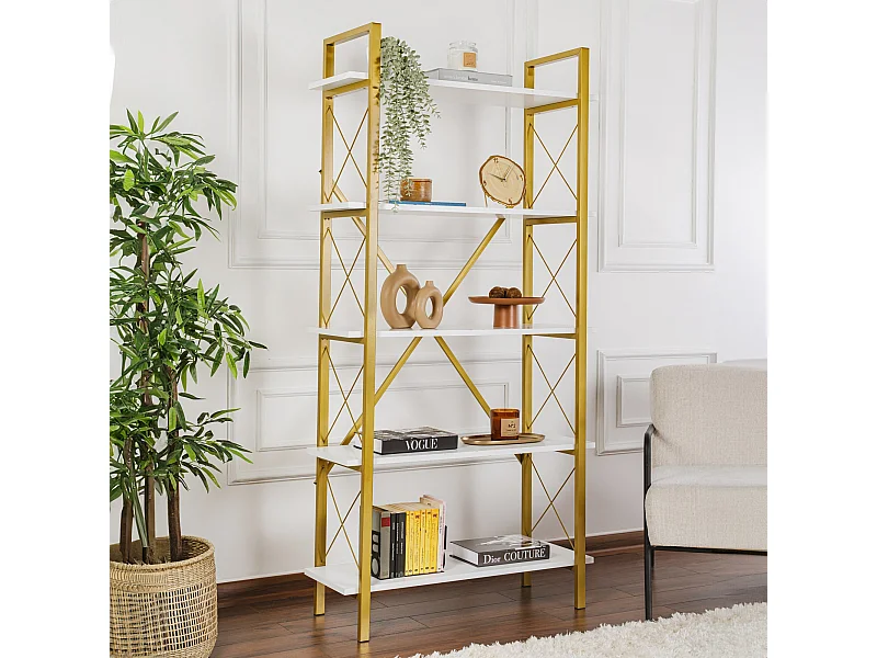 Bibliothèque en bois "Elysian" - 90 x 33 x 180 cm - Or blanc