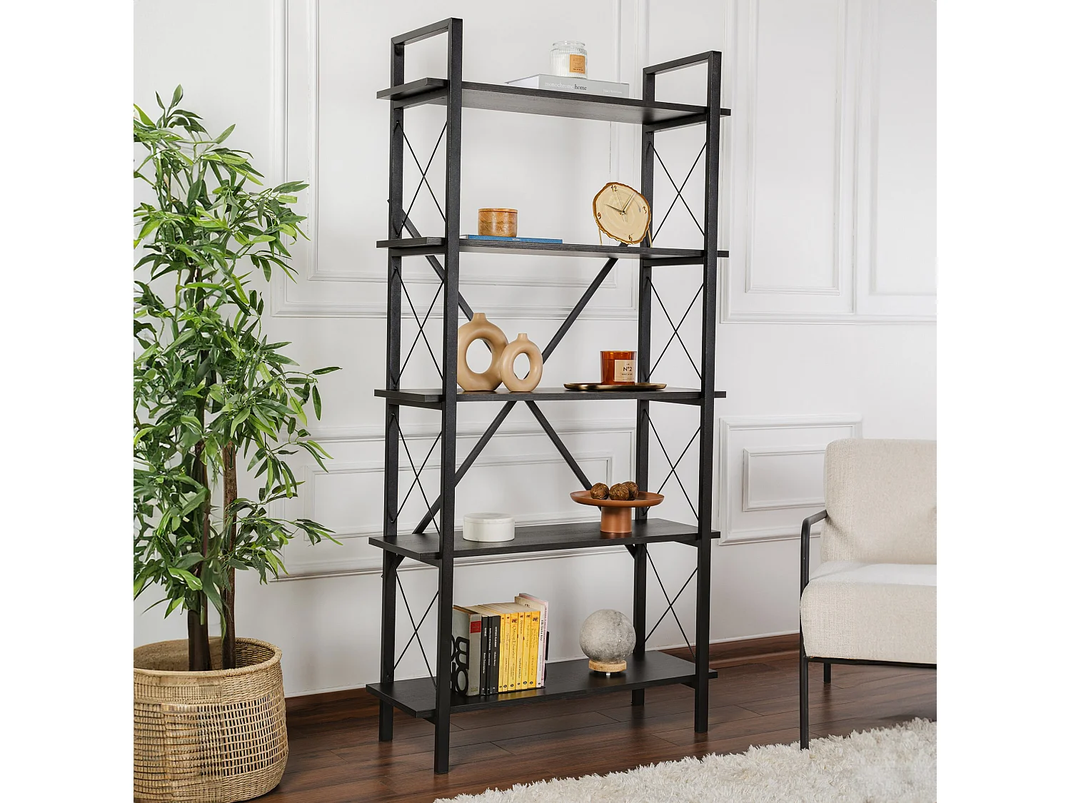 Bibliothèque en bois "Elysian" - 90 x 33 x 180 cm - Bois NoirNoir