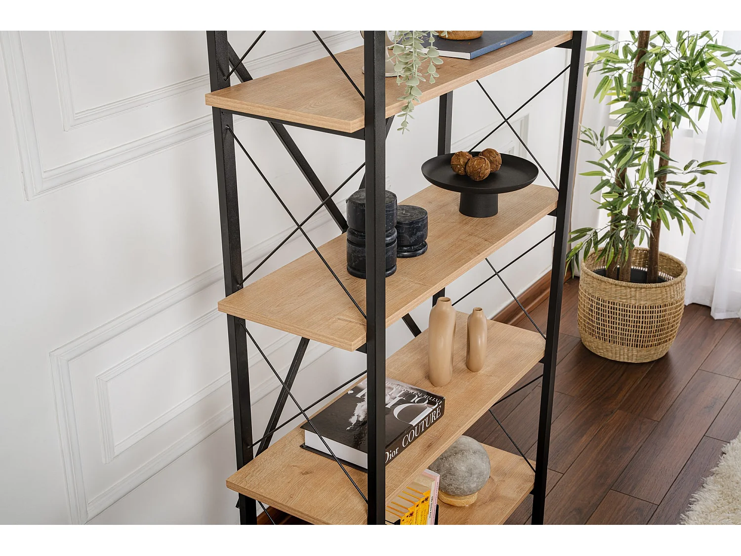 Bibliothèque en bois "Elysian" - 90 x 33 x 180 cm - ChêneNoir