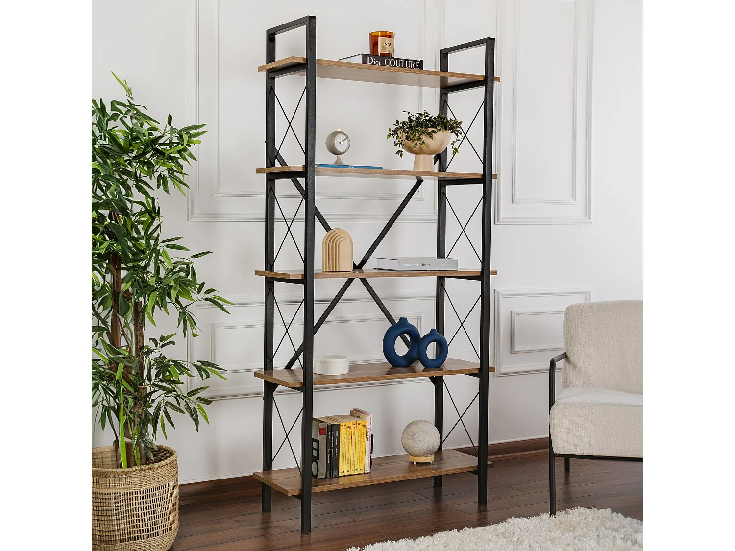 Bibliothèque en bois "Elysian" - 90 x 33 x 180 cm - NoyerNoir