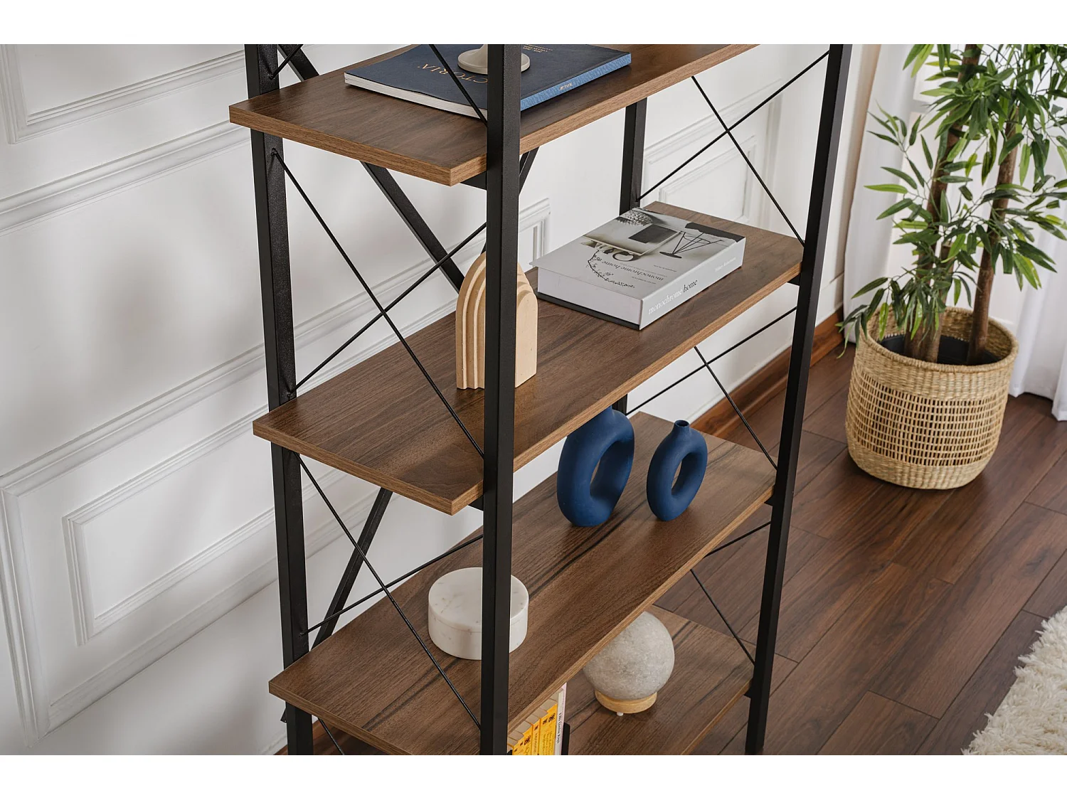 Bibliothèque en bois "Elysian" - 90 x 33 x 180 cm - NoyerNoir