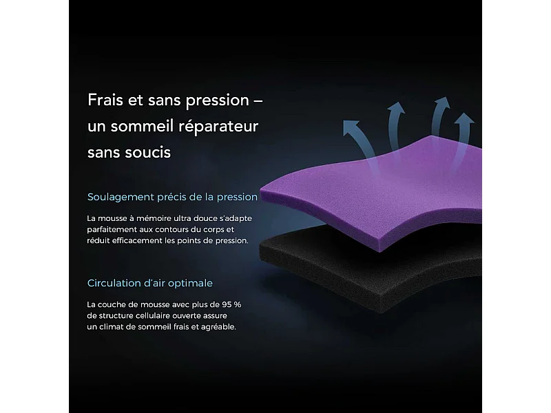 CHICASA Surmatelas à mémoire de forme 90 x 200 cm ensachés 7 zones H2.H3, ép. 8 cm, avec housse lavable