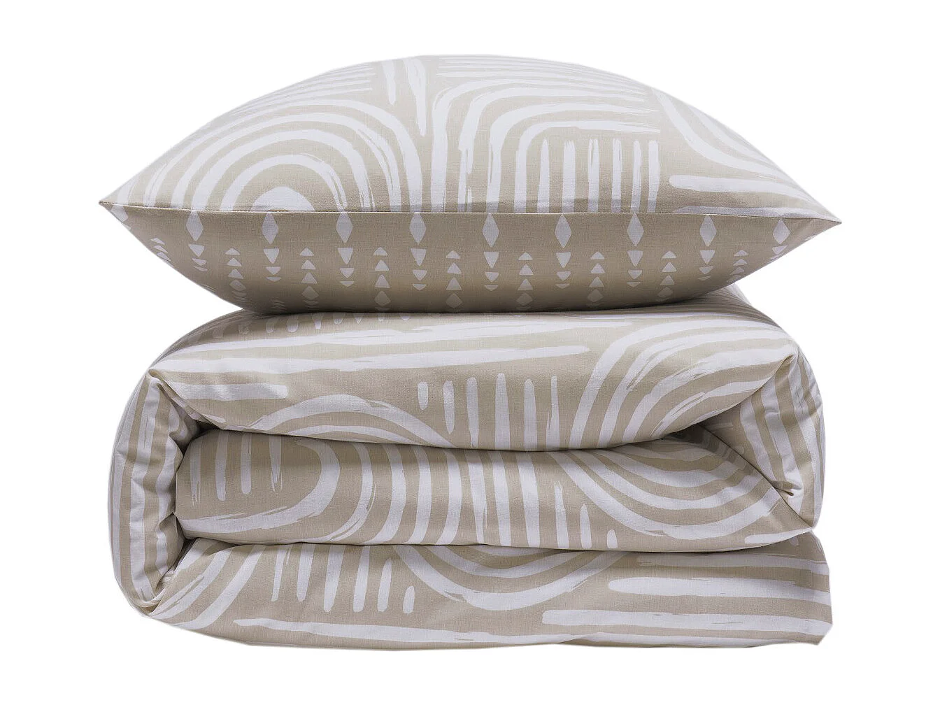 Parure de lit 1 personne en coton imprimé beige 140x200cm