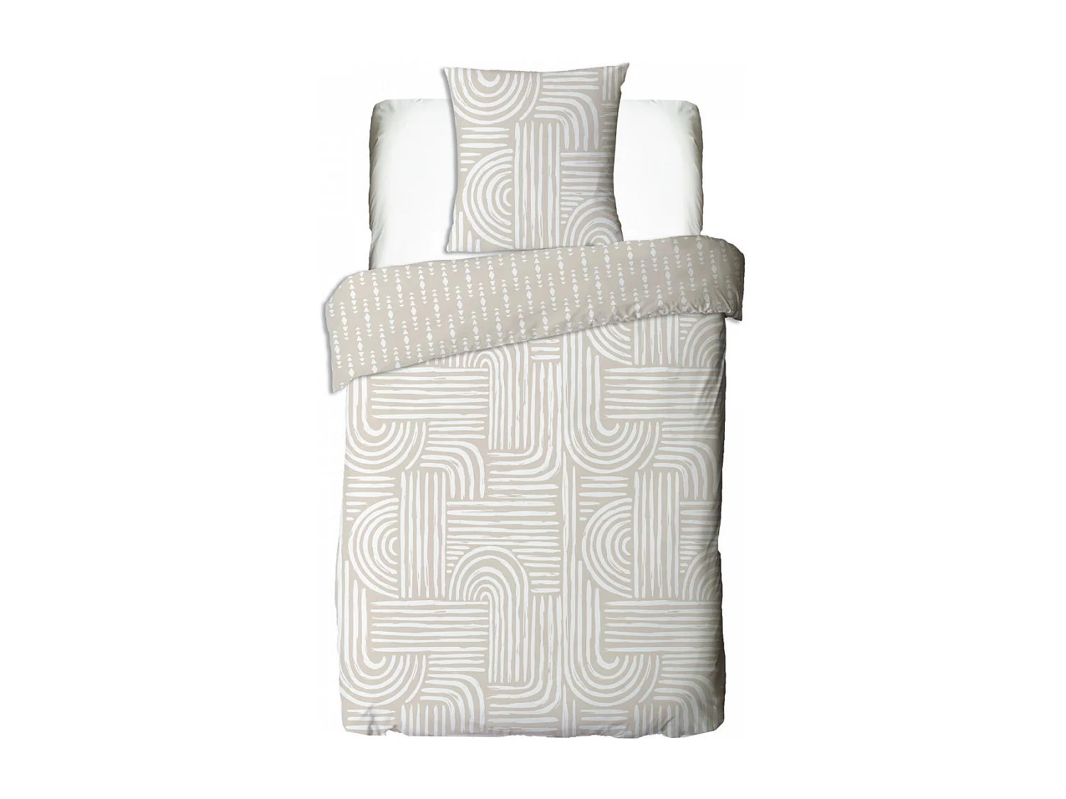 Parure de lit 1 personne en coton imprimé beige 140x200cm