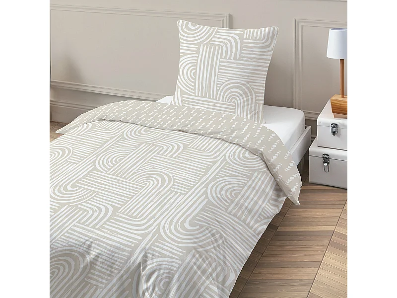 Parure de lit 1 personne en coton imprimé beige 140x200cm