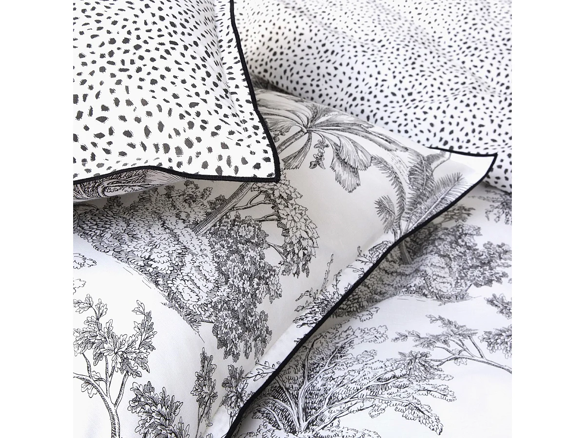 Parure de lit 1 personne en coton 57 fils imprimé blanc 140x200cm