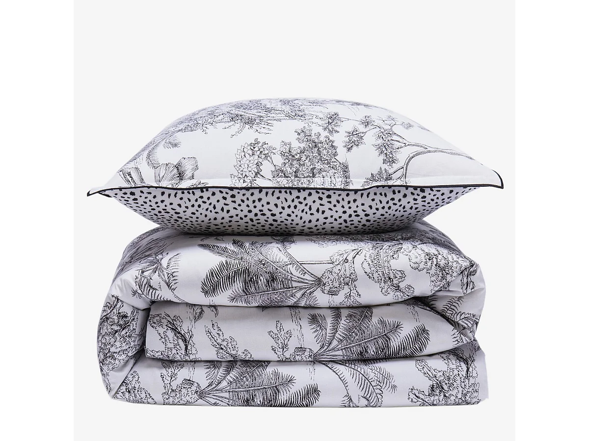 Parure de lit 1 personne en coton 57 fils imprimé blanc 140x200cm