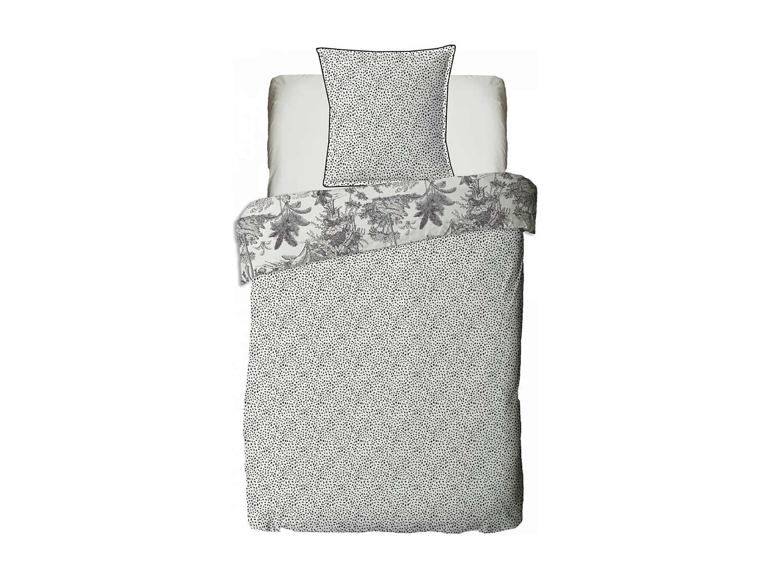 Parure de lit 1 personne en coton 57 fils imprimé blanc 140x200cm