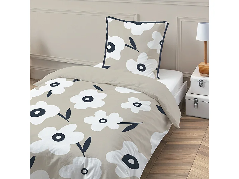 Parure de lit 1 personne en coton imprimé fleurs 140x200cm