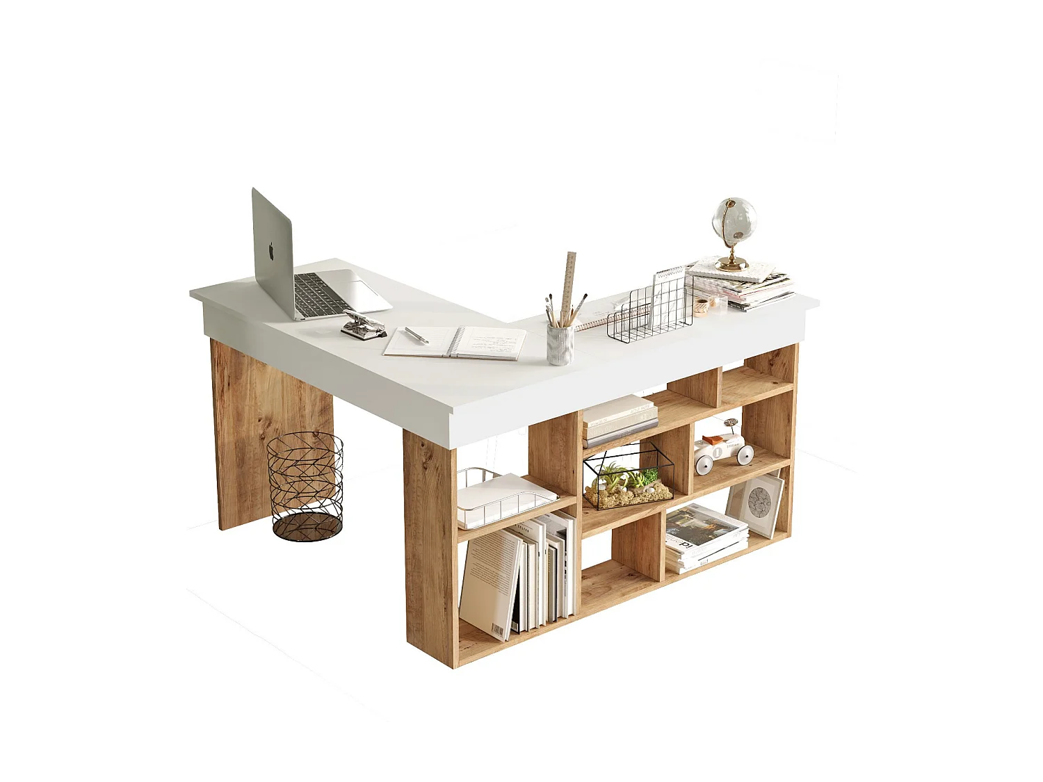 Bureau en bois "CT5" - 129 x 120 x 72 cm - Pin atlantique Blanc