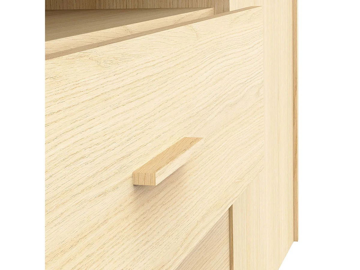 Buffet bas meuble de rangement 2 portes 2 tiroirs couleur chêne clair / marbre - Largeur 206 x Profondeur 39,4 x Hauteur 82,9 cm
