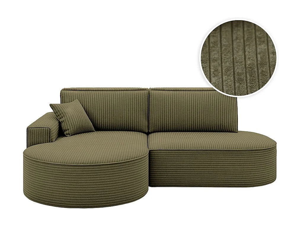 Canapé d'angle gauche convertible 4 places MARLO en velours cotelé - Vert kaki