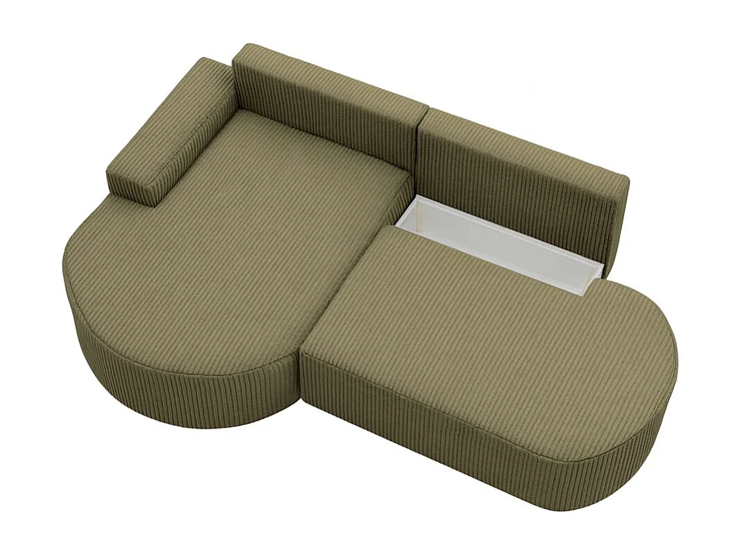 Canapé d'angle gauche convertible 4 places MARLO en velours cotelé - Vert kaki