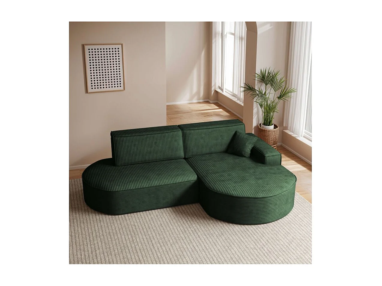 Canapé d'angle droit convertible 4 places MARLO en velours cotelé - Vert foncé