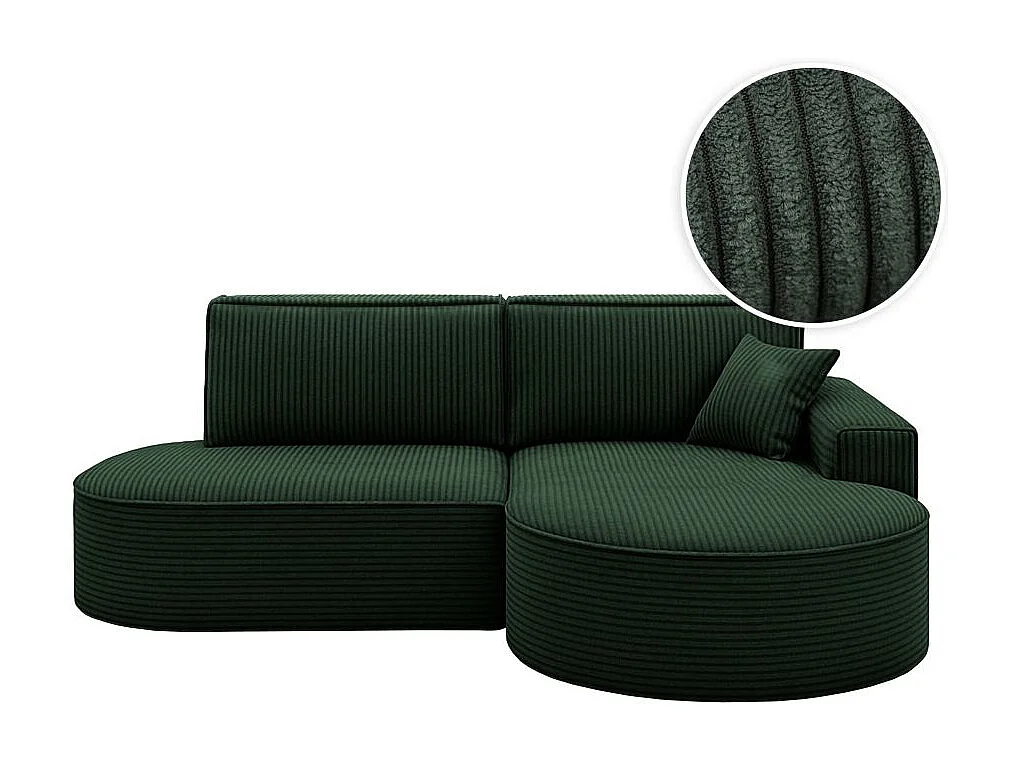 Canapé d'angle droit convertible 4 places MARLO en velours cotelé - Vert foncé