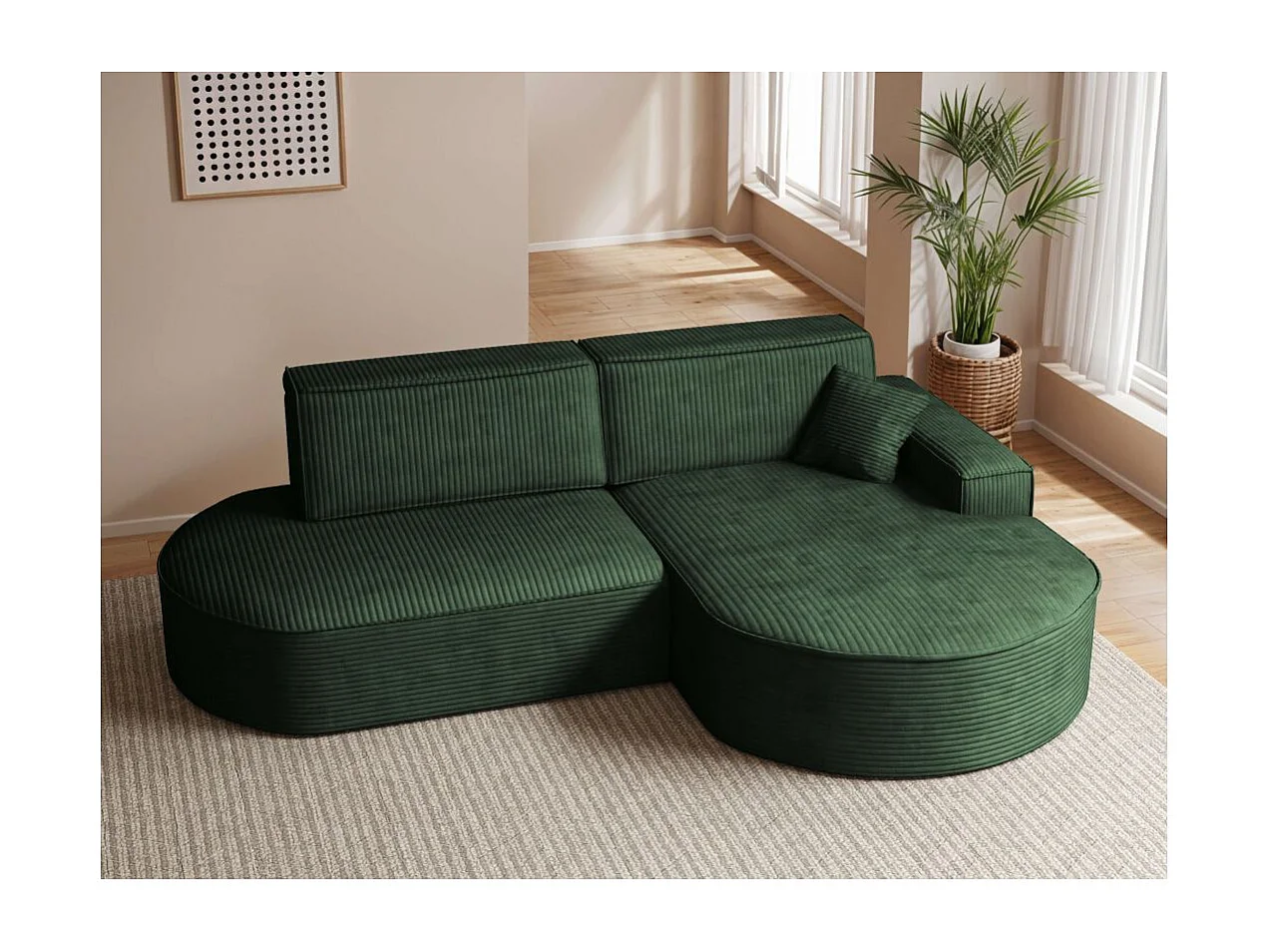 Canapé d'angle droit convertible 4 places MARLO en velours cotelé - Vert foncé