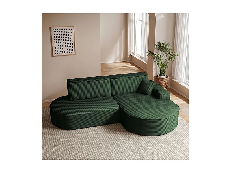 Canapé d'angle droit convertible 4 places MARLO en velours cotelé - Vert foncé