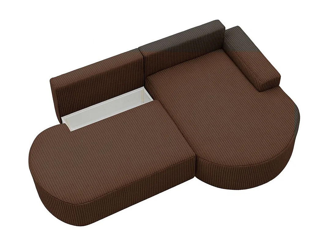 Canapé d'angle droit convertible 4 places MARLO en velours cotelé - Marron