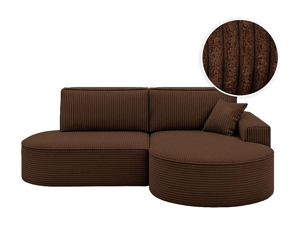 Canapé d'angle droit convertible 4 places MARLO en velours cotelé - Marron