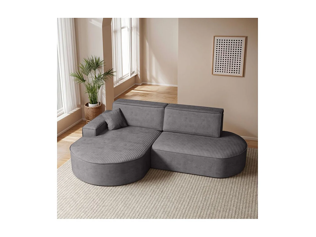 Canapé d'angle gauche convertible 4 places MARLO en velours cotelé - Gris