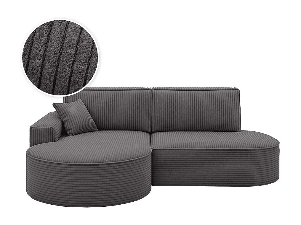 Canapé d'angle gauche convertible 4 places MARLO en velours cotelé - Gris