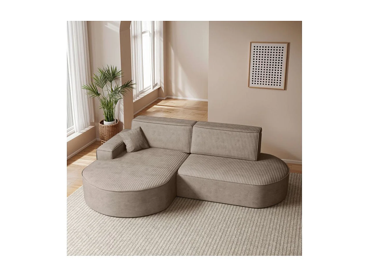 Canapé d'angle gauche convertible 4 places MARLO en velours cotelé - Taupe