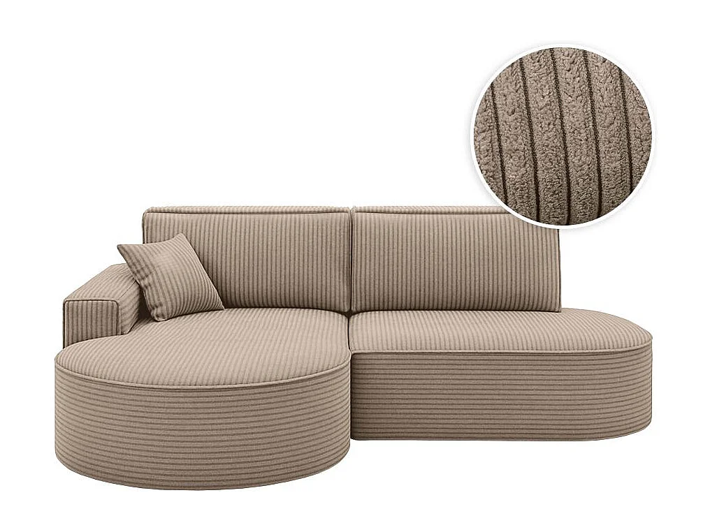 Canapé d'angle gauche convertible 4 places MARLO en velours cotelé - Taupe