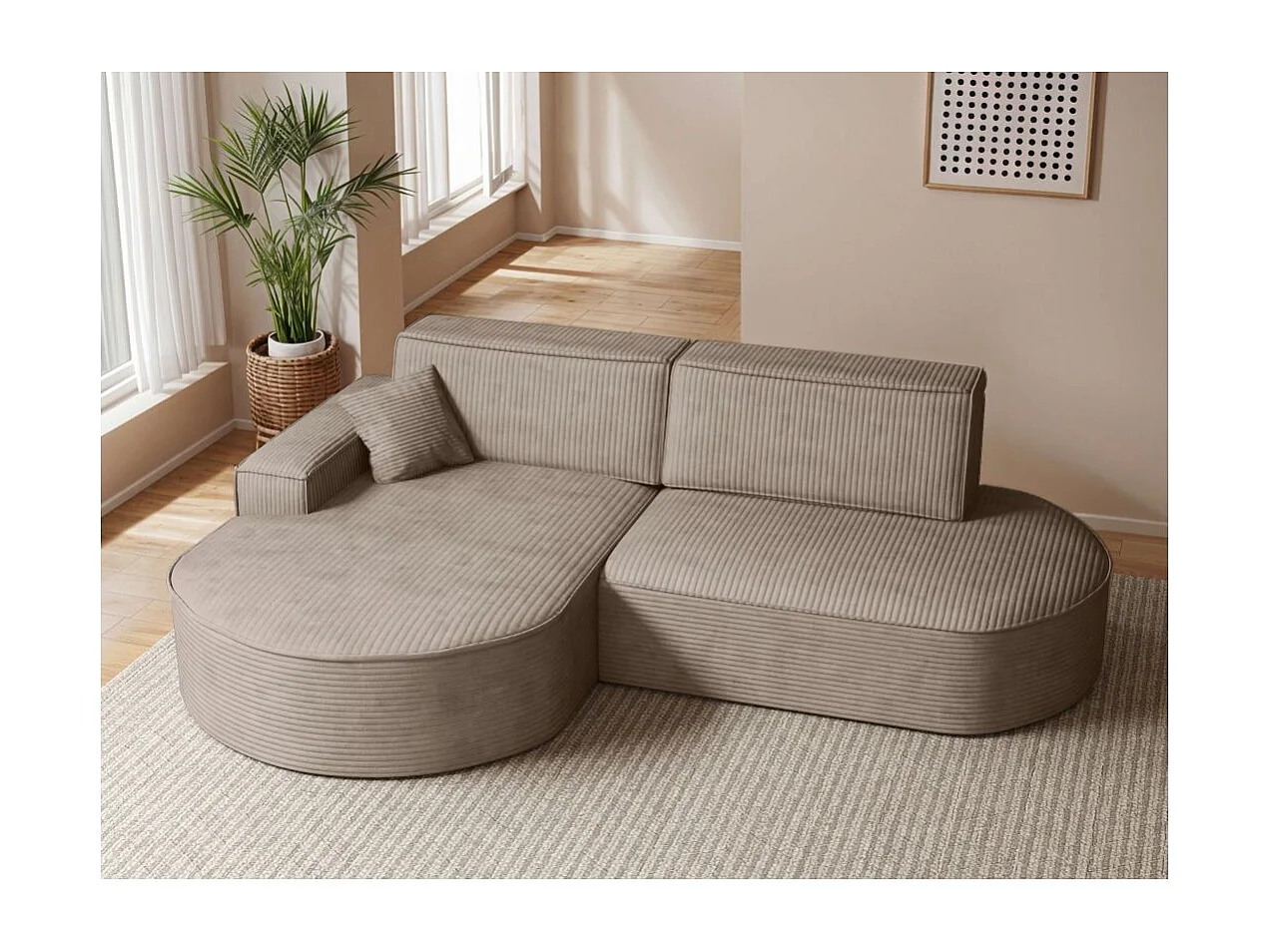 Canapé d'angle gauche convertible 4 places MARLO en velours cotelé - Taupe