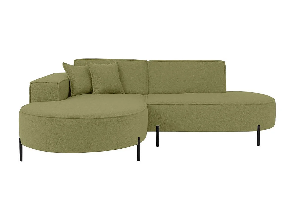 Canapé d'angle 4 places MARLON en tissu bouclette - Vert kaki